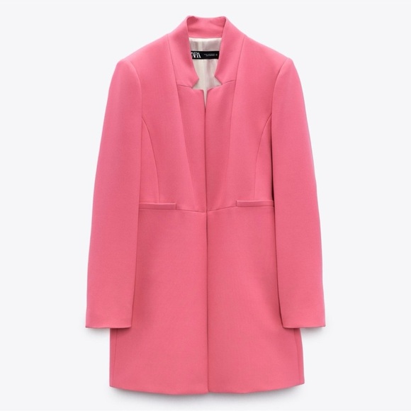 ZARA Bold Pink Longline Blazer Coat Jacket Medium Structured Statement Piece - Picture 4 of 13